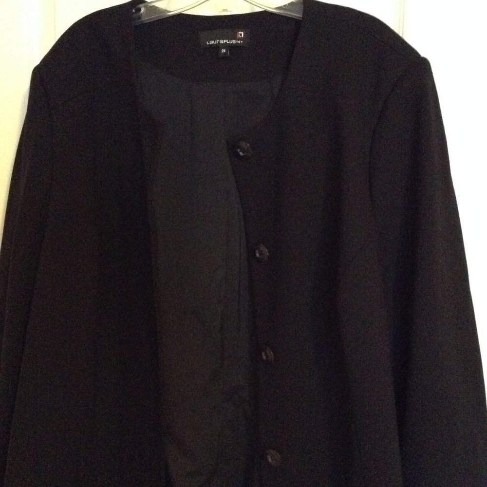 Laura Plus Woman's Collarless Black Jacket Long Button Down Front Size 24 - Picture 5 of 7